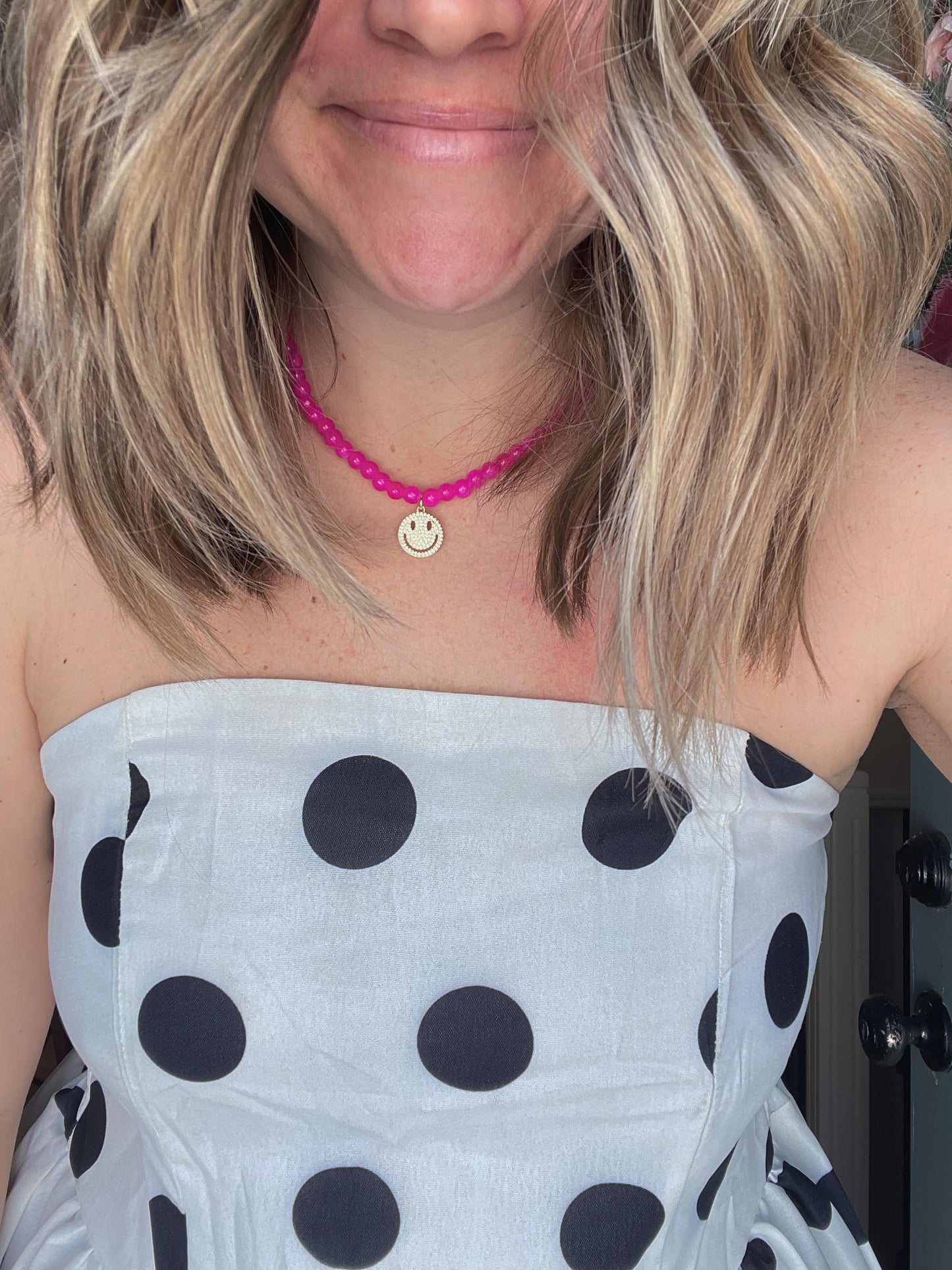 All Smiles Magenta Beaded Necklace