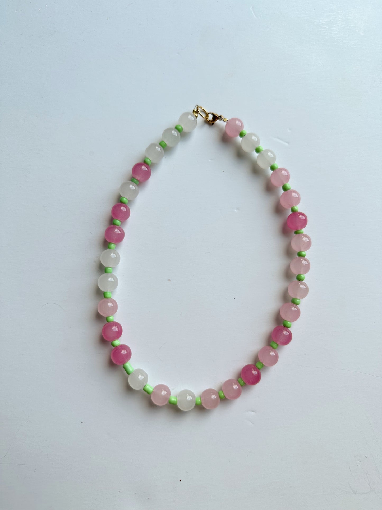 Pink & Green Beaded Necklace