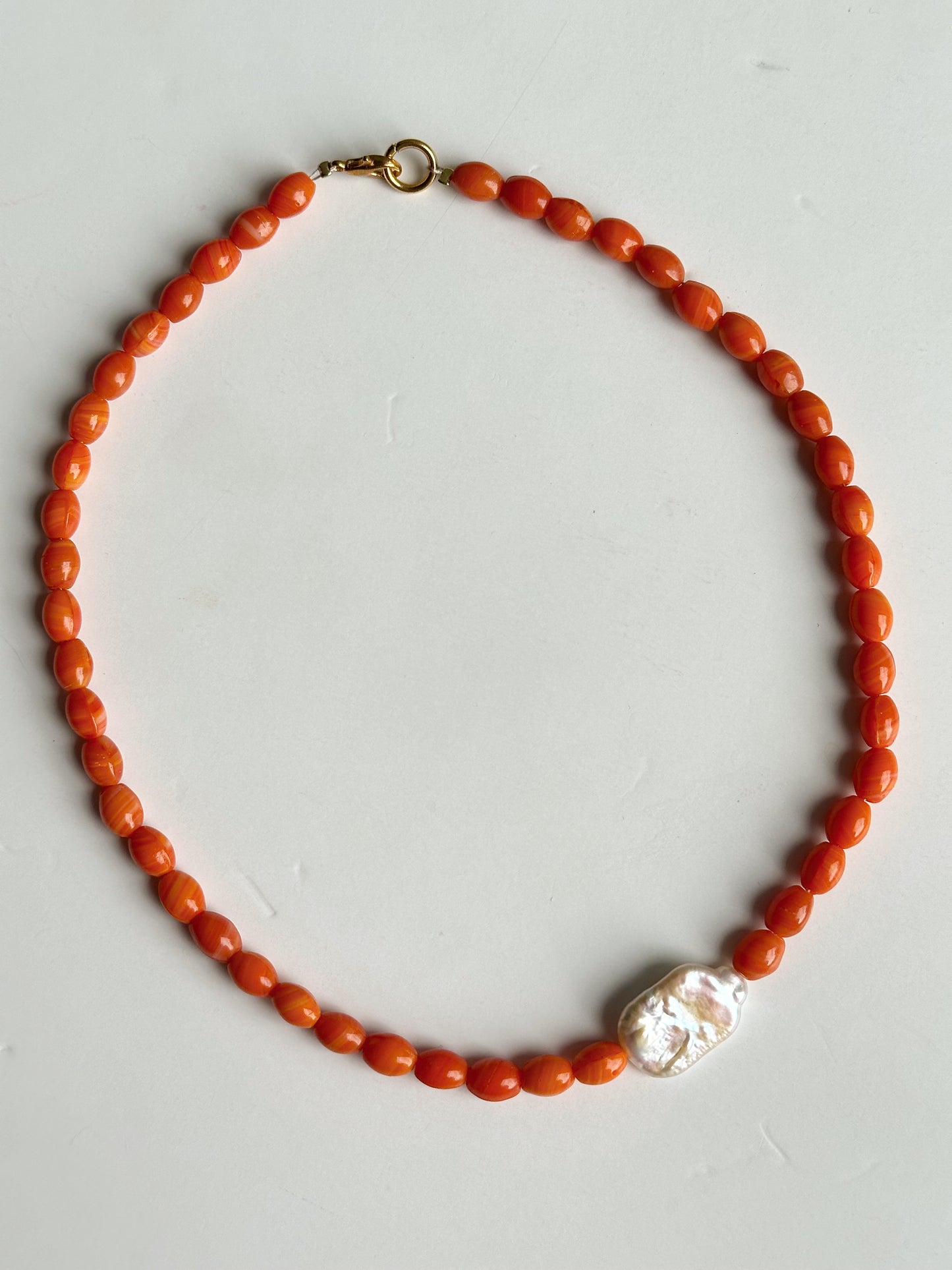 Sunset Orange Pearl Beaded Necklace