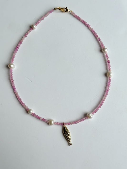 Pink Fishy Beaded Necklace