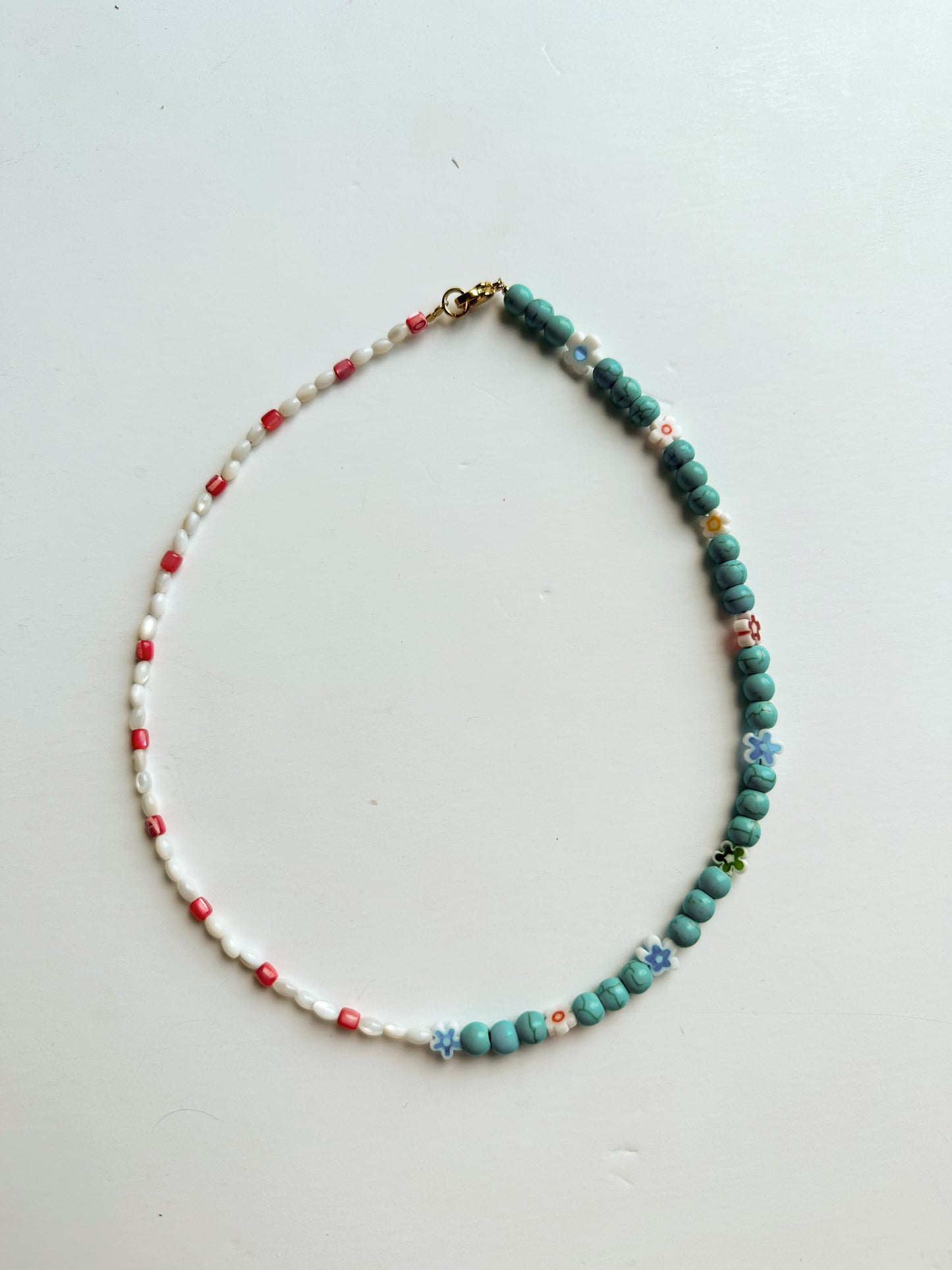 1/2 & 1/2 Beaded Flowers Necklace